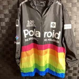 POLAROID Windbreaker Pullover Jacket Mens Graphic Anorak Quarter Zip XL Hooded